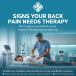 A physiotherapist providing back therapy to a patient lying face down on a treatment bed in a modern medical clinic, highlighting signs that back pain needs professional therapy.