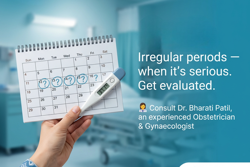 irregular-period-dates-and-a-thermometer- at maternity clinic consulting-an-obstetrician-and-gynaecologist-at-Chetna-Hospital-in-Chinchwad-Pune