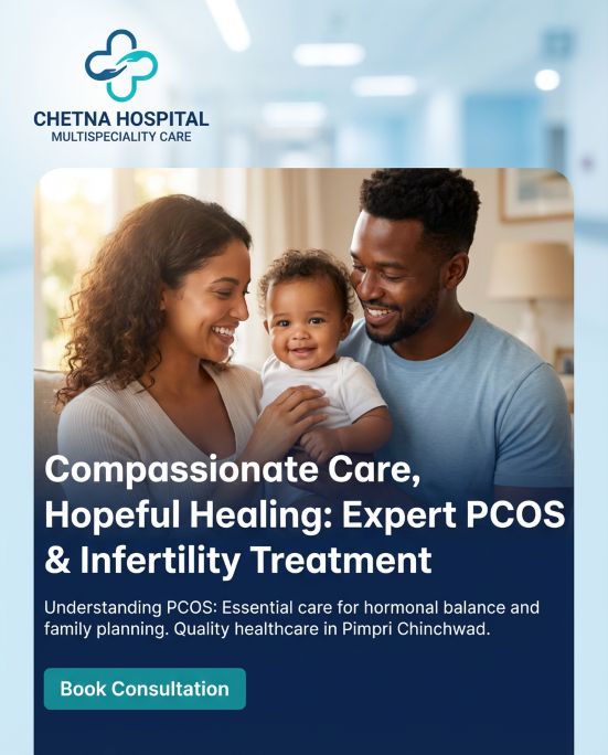 Happy young couple holding their baby at Chetna Hospital promoting compassionate PCOS and infertility treatment in Pimpri Chinchwad with expert hormonal care services