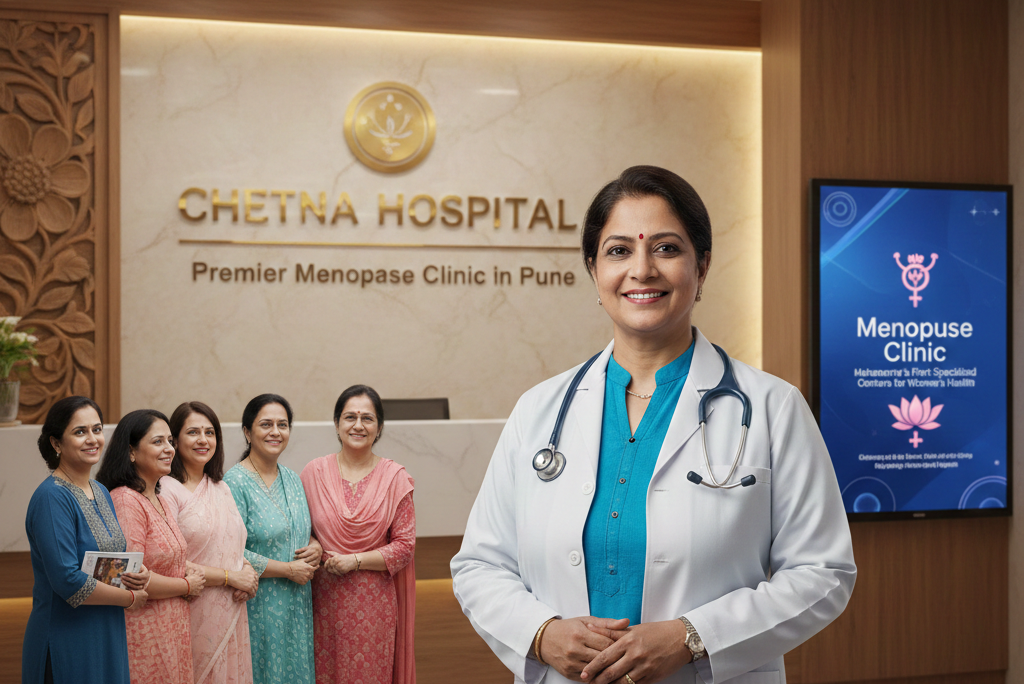 Women discussing health concerns at a specialized menopause clinic in Pune with expert guidance.Menopause Clinic in Pune at chetna hospital
