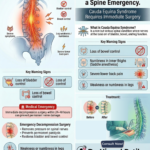 Cauda Equina Syndrome, showing spinal nerve compression symptoms such as severe lower back pain, bladder and bowel control loss, leg weakness, and emergency decompression surgery treatment by spine specialist Dr. Nirmal Patil.