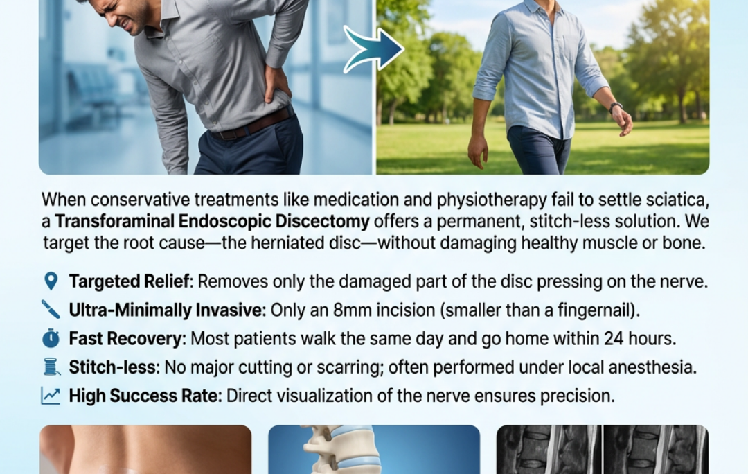 Sciatica treatment at Chetna Hospital Chinchwad by Dr Nirmal Patil showing minimally invasive Transforaminal Endoscopic Discectomy