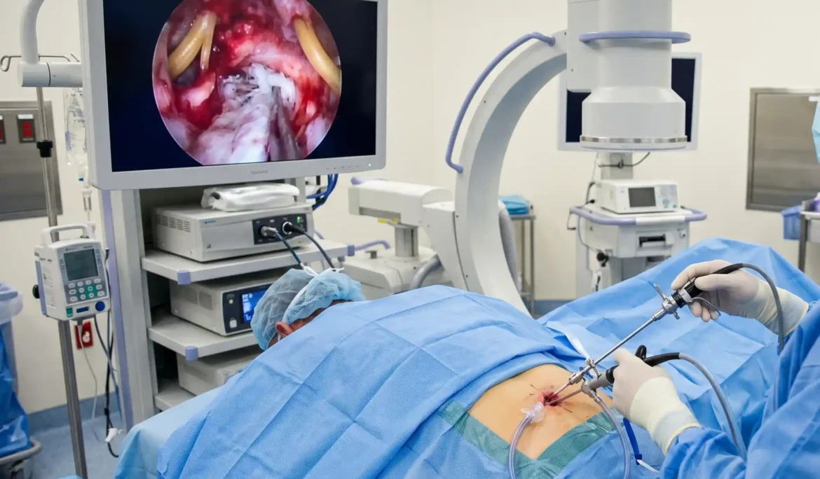 Endoscopic spine surgery L5 S1 minimally invasive procedure in operation theatre