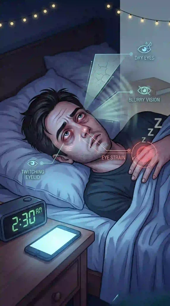 sleep and vision, How sleep affects your vision showing tired eyes and blurred eyesight concept