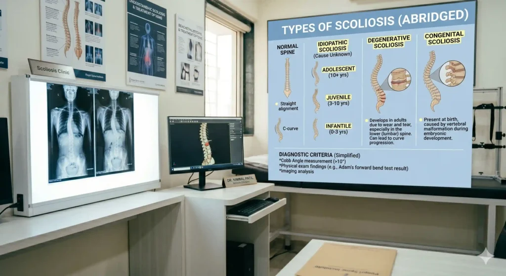 spine specialist in Pimpri Chinchwad
Scoliosis treatment types and spinal curvature diagram by Dr. Nirmal Patil, Chetna Hospital Chinchwad.
