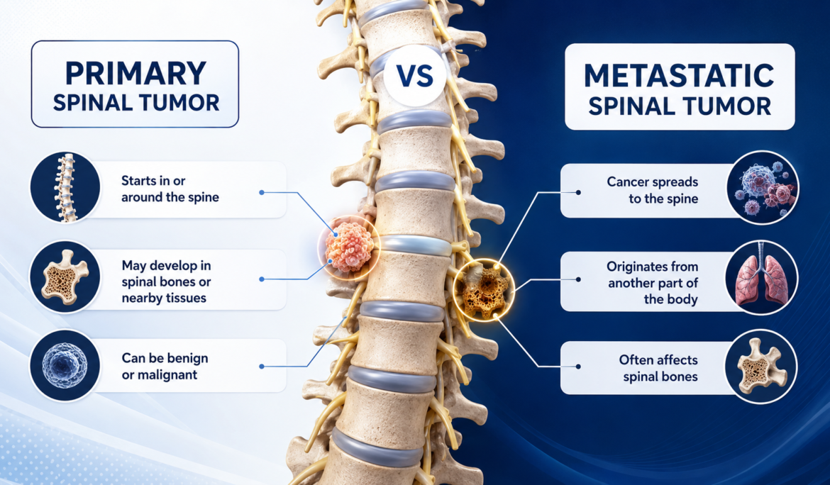 Primary vs metastatic spinal tumors showing tumor growth in the spine