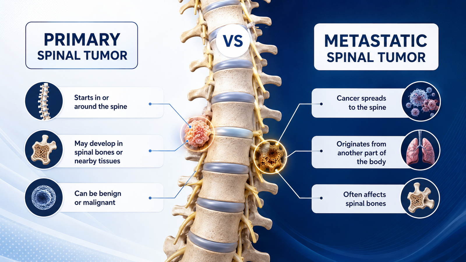 Primary vs metastatic spinal tumors showing tumor growth in the spine