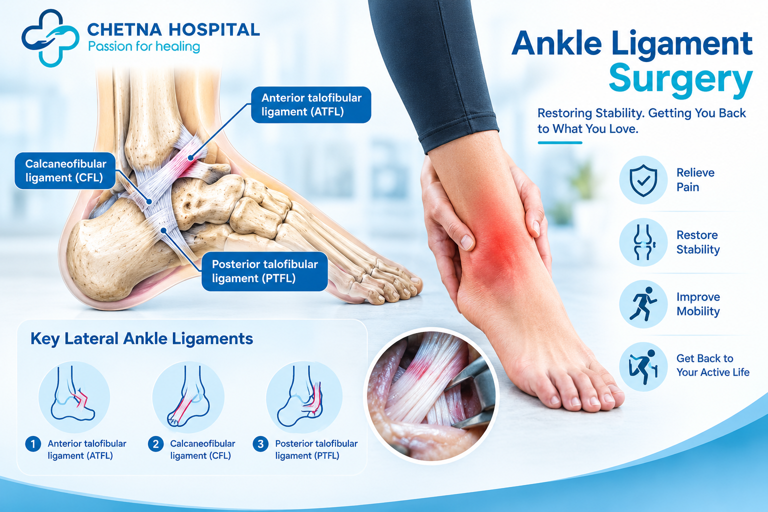 Ankle ligament surgery treatment by orthopedic surgeon in PCMC