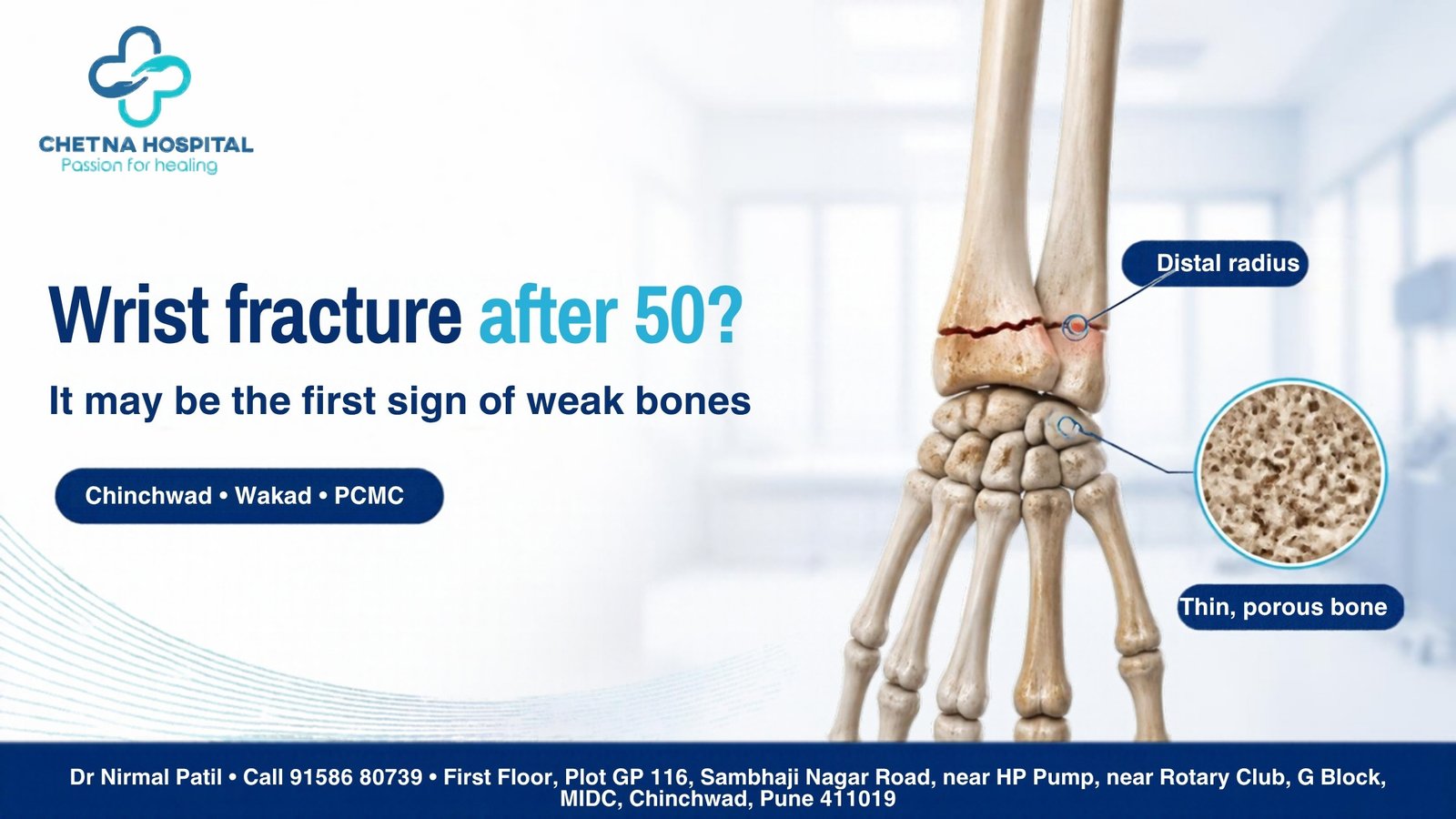 Wrist fracture after 50 from a small fall: check your bones. Dr Nirmal Patil, orthopaedic surgeon, Chinchwad, PCMC