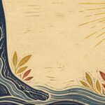 Linocut illustration of a standing leg with carved wave-like lines suggesting veins