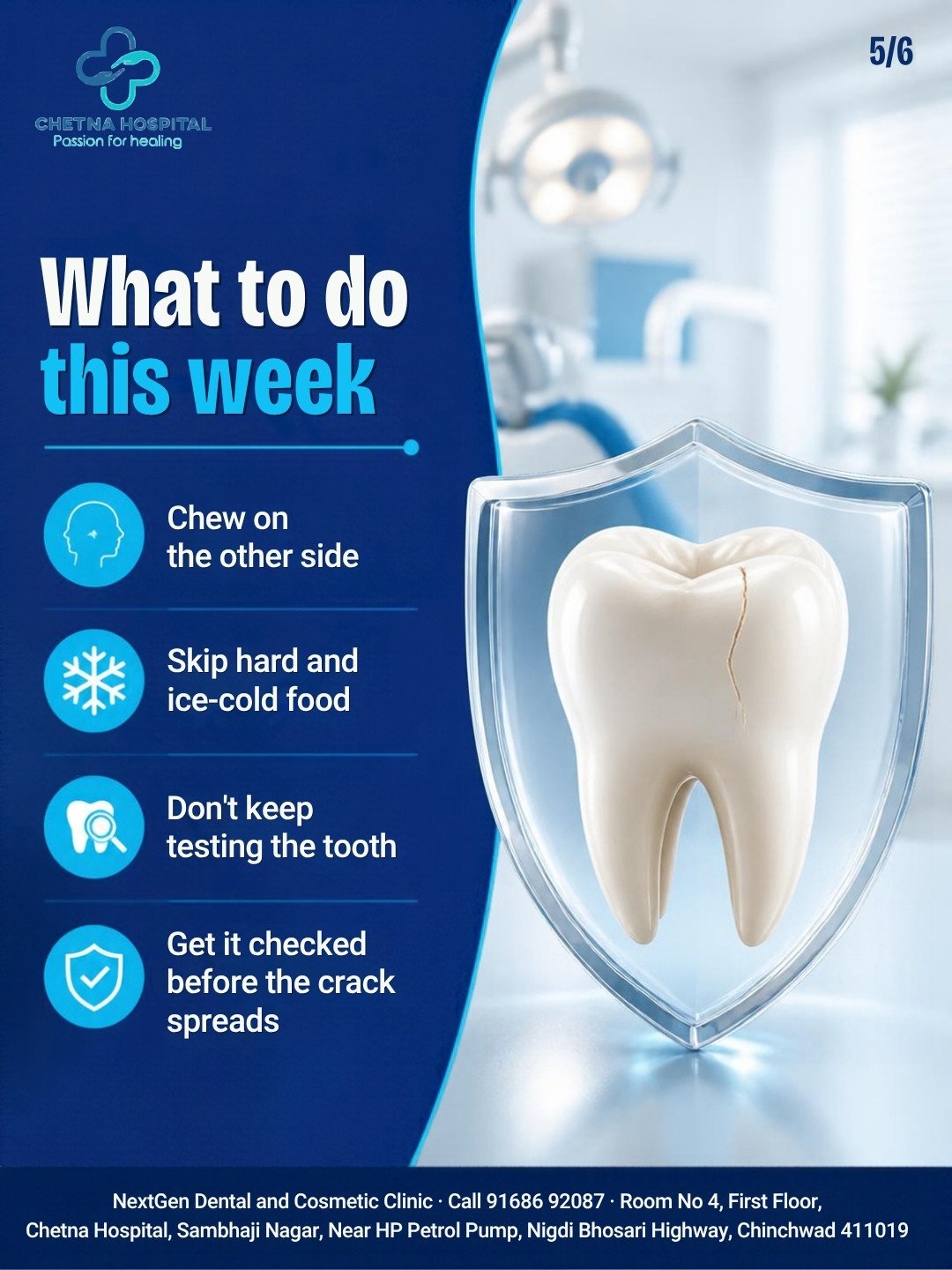 Carousel slide 5: What to do this week β chew on the other side, skip hard and ice-cold food, get the tooth checked
